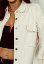 Cream Frayed Hem denim jacket with Brads