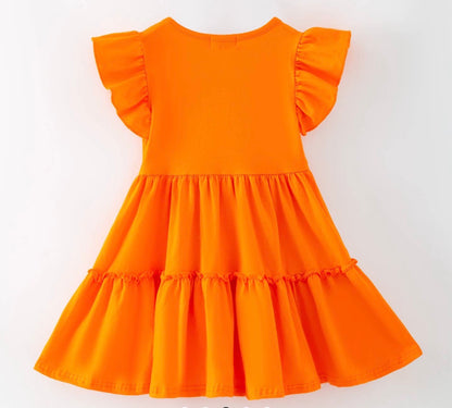 CCTND Orange Flutter Sleeve Tier Ruffle Hem Dress with Sequin Embellishments