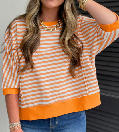 A43 Orange and White 3/4 Sleeve Crop Top - Ivy's Gifts & Boutique