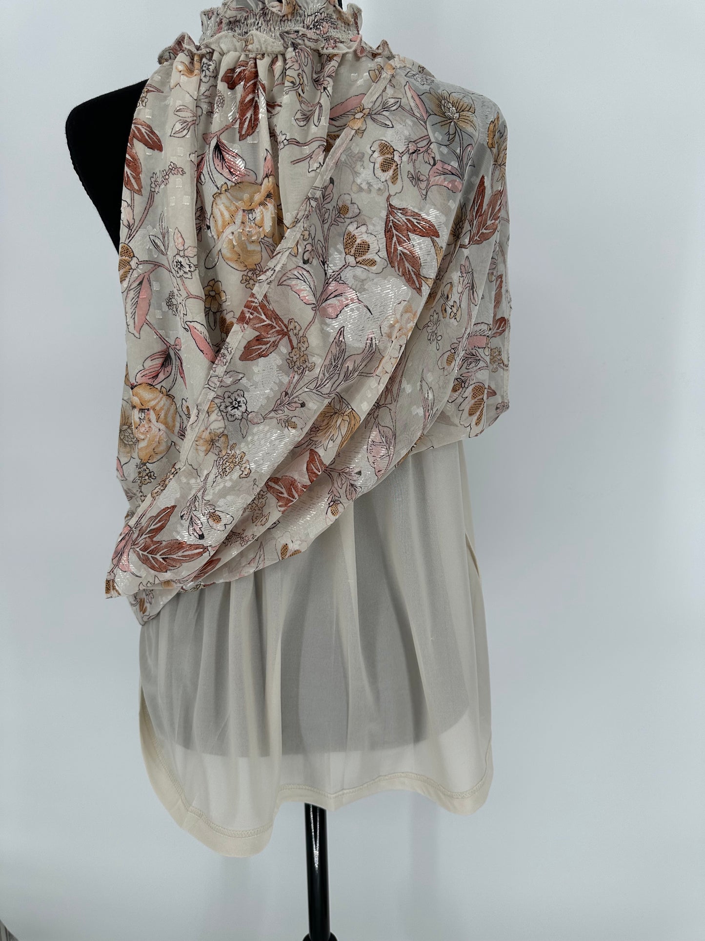 Umgee Cream Floral Print High Neck Top