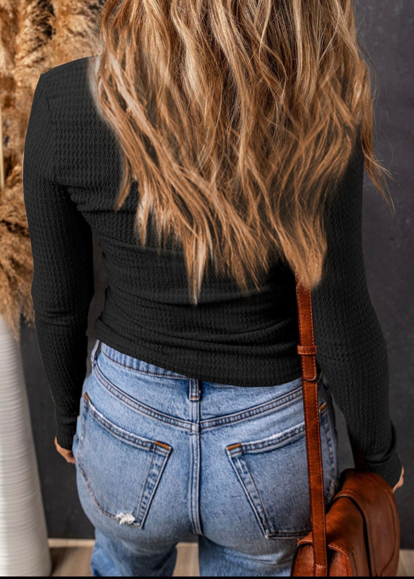 Black Long Sleeve Top with Twist Design Neckline