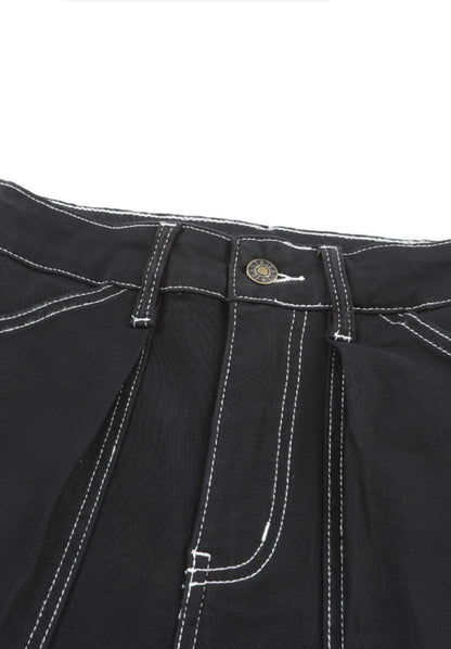 Black Cargo Pants with White Contrast Stiching