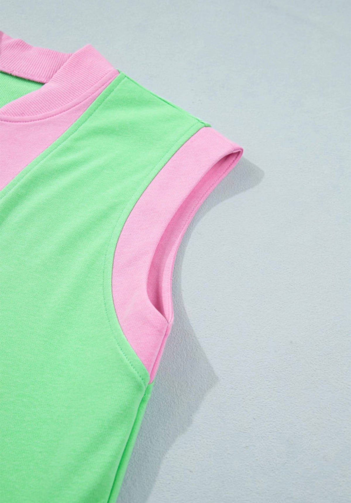 MLPG Pink and Green Short Set with Zippered Contrast Boarder Trim Details