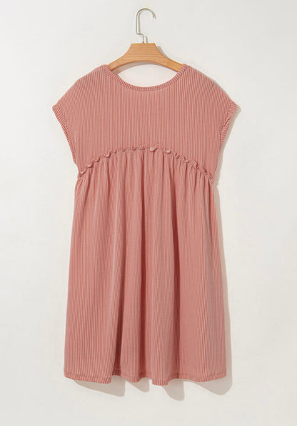 Mauve Ribbed Knit Dress with Pockets