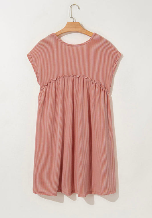 Mauve Ribbed Knit Dress with Pockets