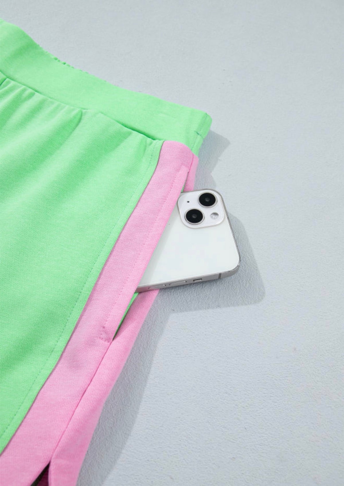 MLPG Pink and Green Short Set with Zippered Contrast Boarder Trim Details
