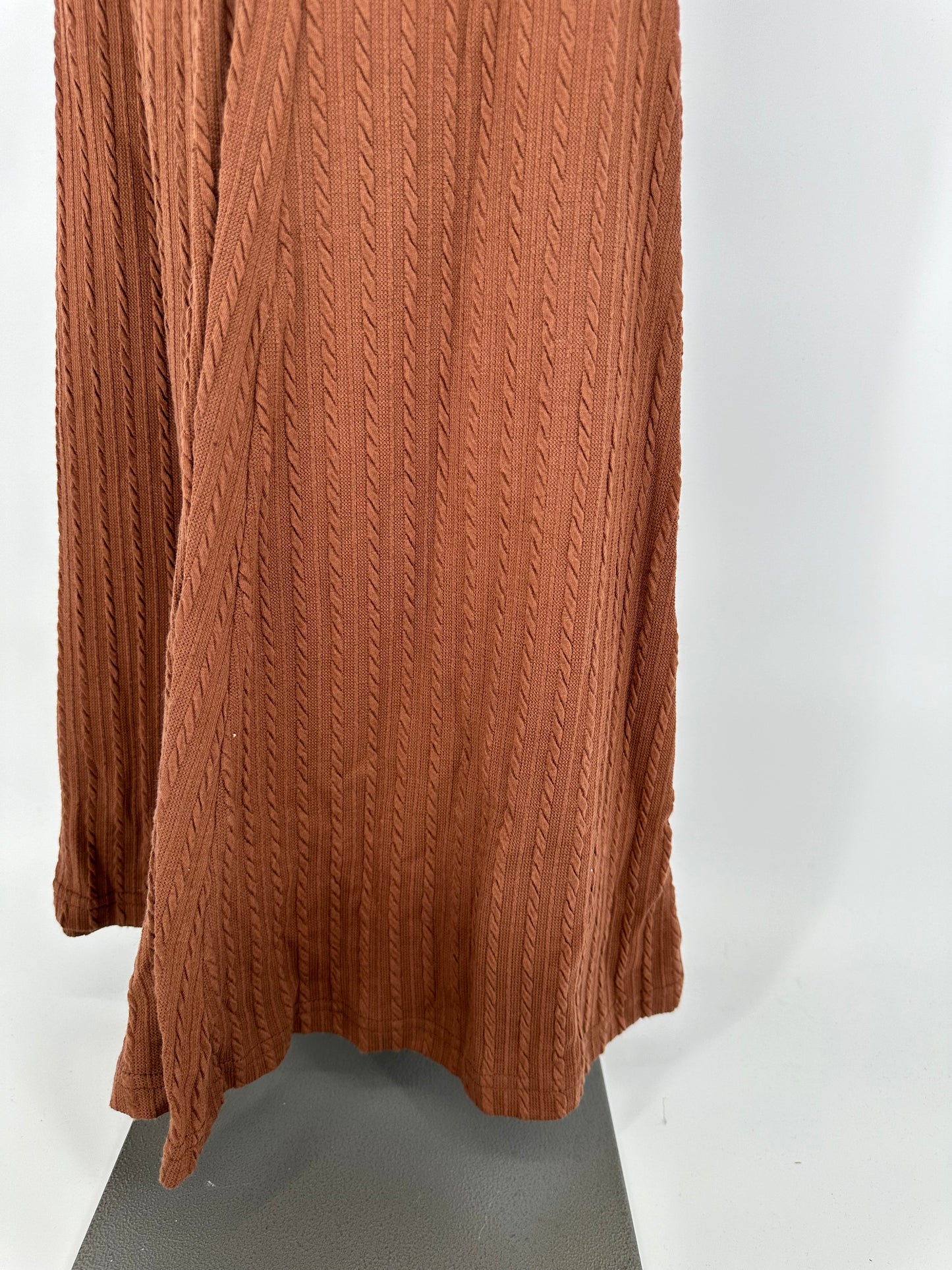 Brown Textured Fabric Bell Bottom Slacks