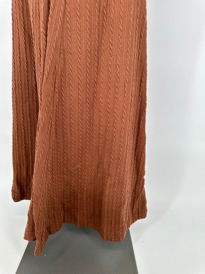 Brown Textured Fabric Bell Bottom Slacks