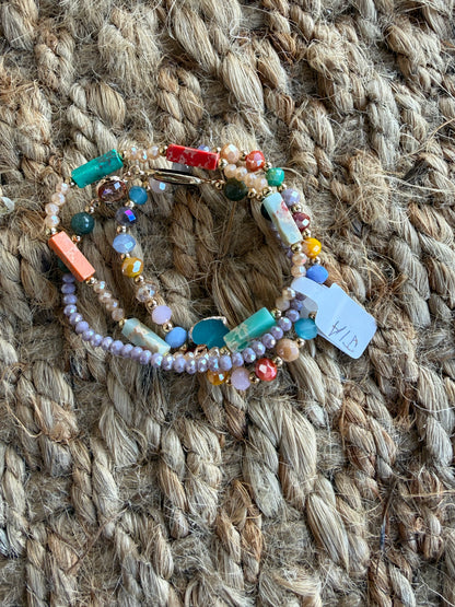 JA1 Multi Color Stretch Bead Bracelet Set of 3