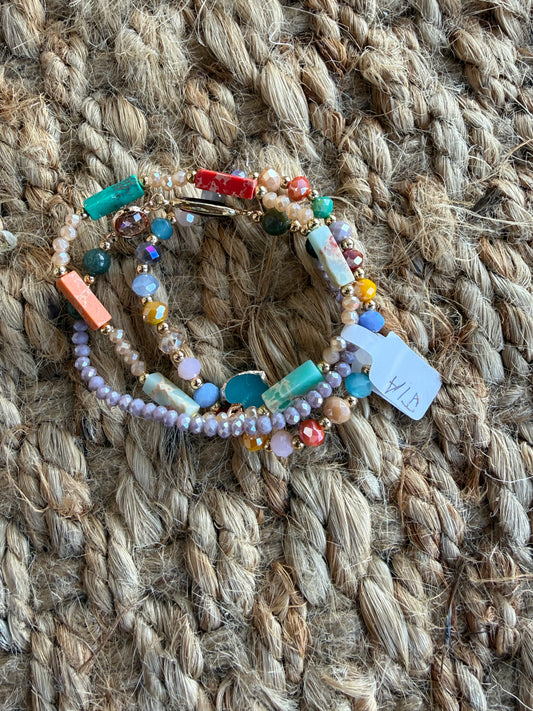 JA1 Multi Color Stretch Bead Bracelet Set of 3