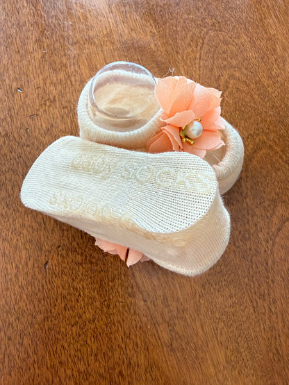 BB3 Infant Booties with Peach Flower Embellishment