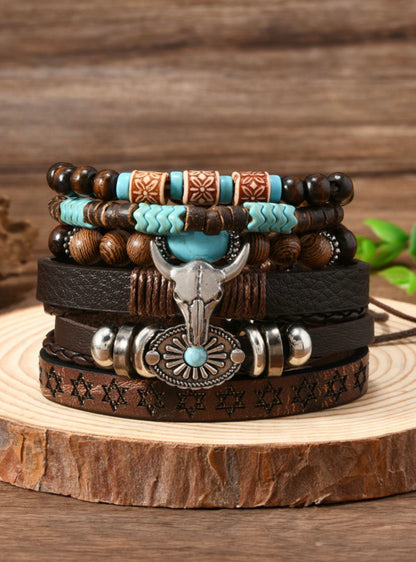 Six faux turquoise bracelet set featuring beaded designs in a variety of styles, perfect for boho and casual fashion.