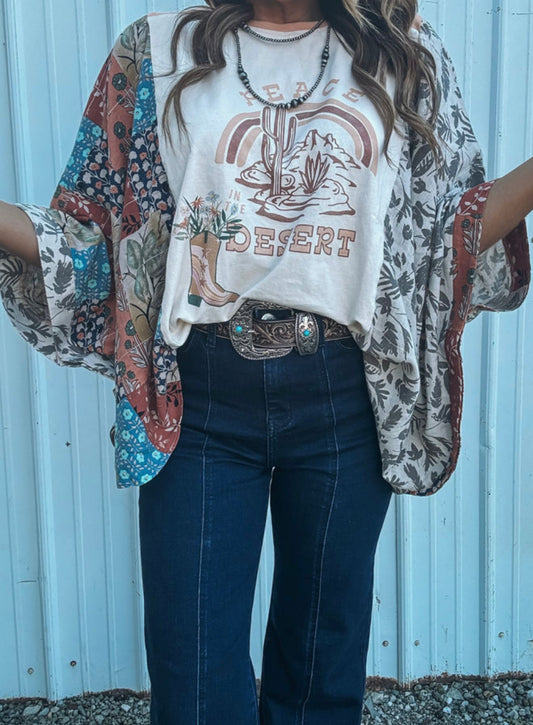 PEACE Western Style Top with Dolman Style Sleeves