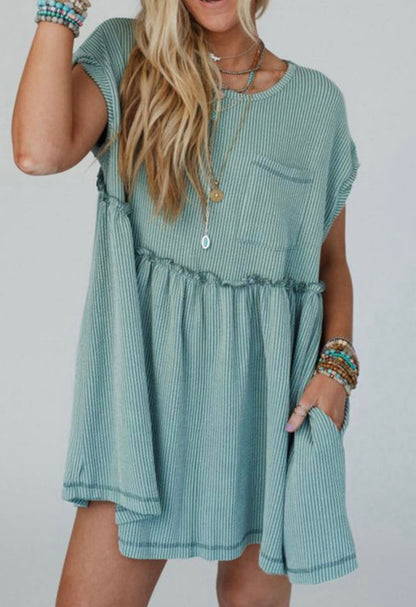 Ribbed Knit Blue Green Dress