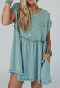 Ribbed Knit Blue Green Dress