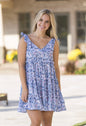 SS Blue and Pink Gathered Dress with Shoulder Ties