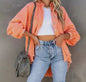 Frayed hem orange button up jacket