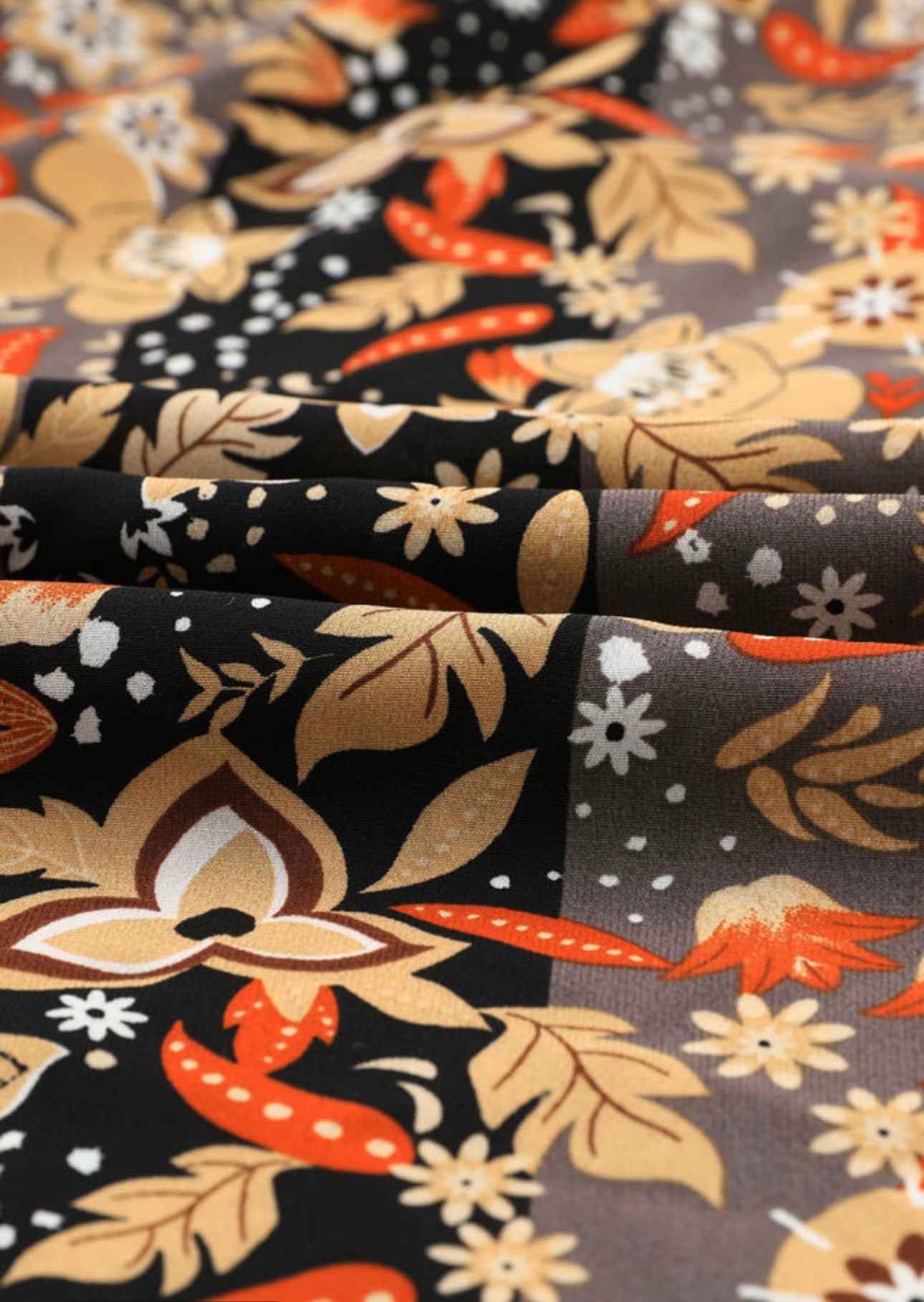 Black and Floral Print Wide Leg Elastic Waist Pants