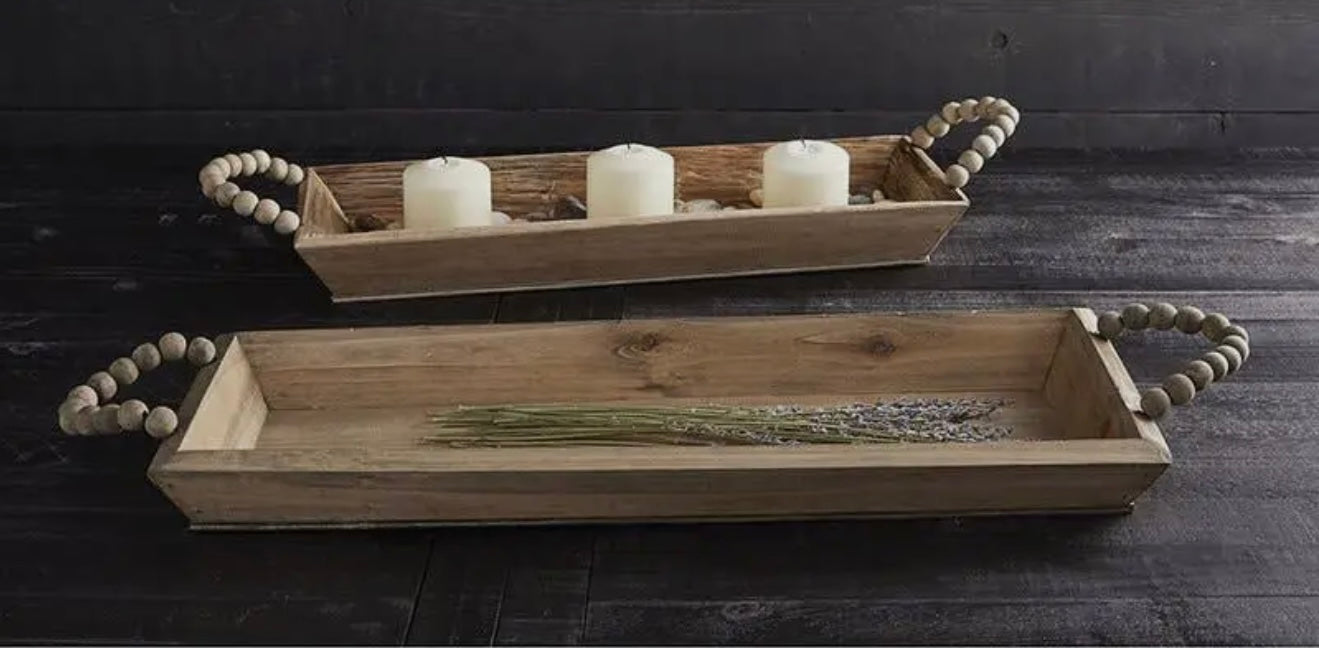 Wooden Tray with Beaded Handles