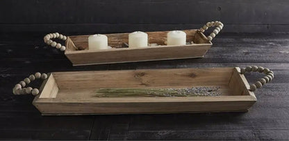 Wooden Tray with Beaded Handles