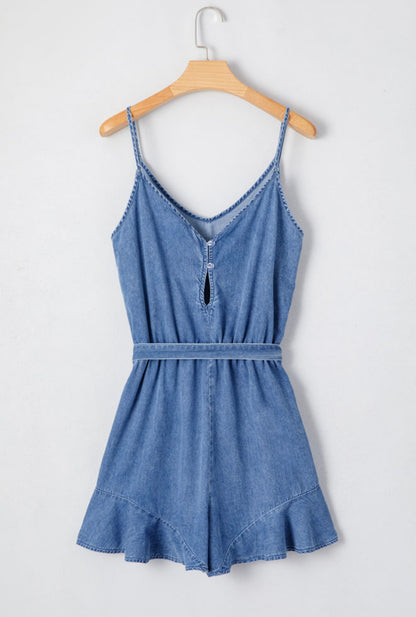 Blue Jean Romper with Ruffle Hem