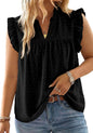 PP19 Black Ruffle Lace V Neck Sleeveless Top in Swiss Dot Fabric for Added Charm