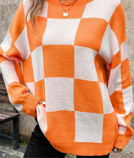 Orange and White Oversized Sweater