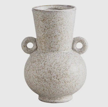 White Speckled Vase with Small Round Handles
