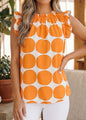 MLOC Orange and White Circle Design Sleeveless Blouse