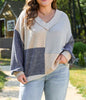 Patchwork Color block Design Cream and Blue top