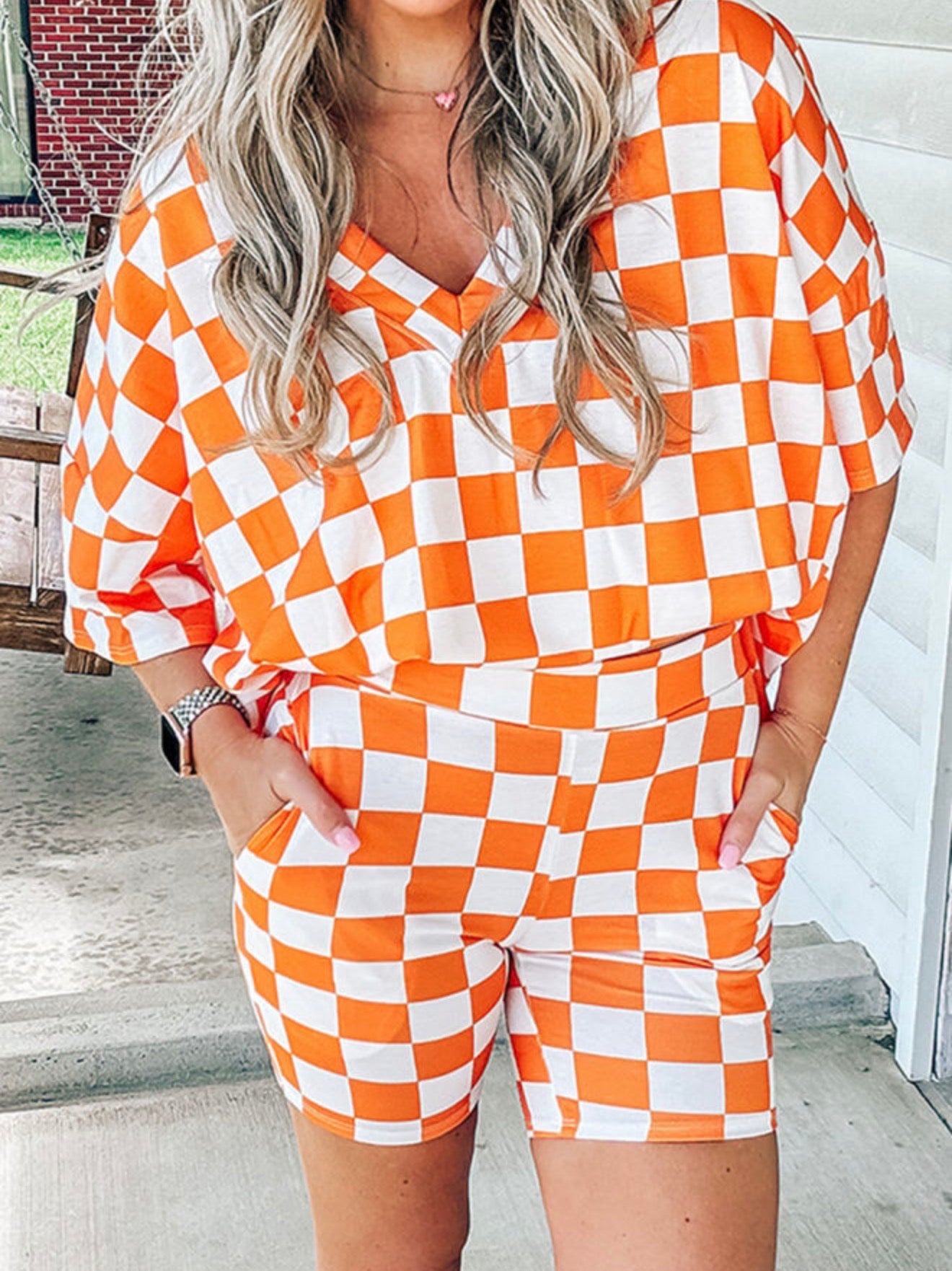 MLOWS Orange and White Checkered 2 Piece Set