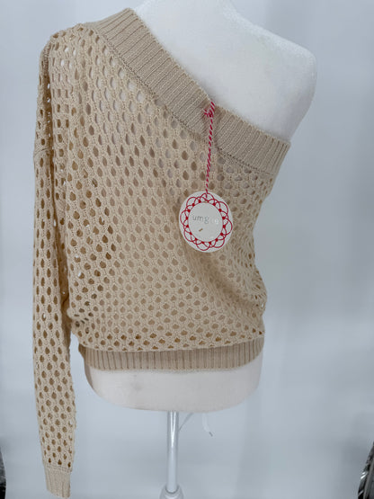 Umgee Beige One Shoulder Loose Weave Sweater