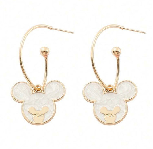 Mickey Mouse Style earrings in gold and ivory