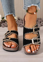 Black embroidered detail double strap sandal from Ivy's Gifts & Boutique featuring stylish straps and a comfortable sole.