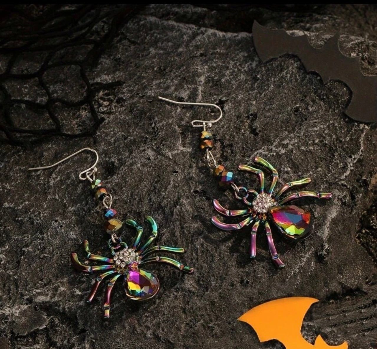 Iridescent Jeweled Spider Earrings