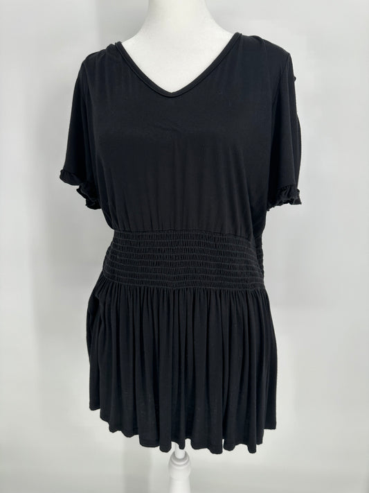 Black Short Sleeve Top with Elastic Waist