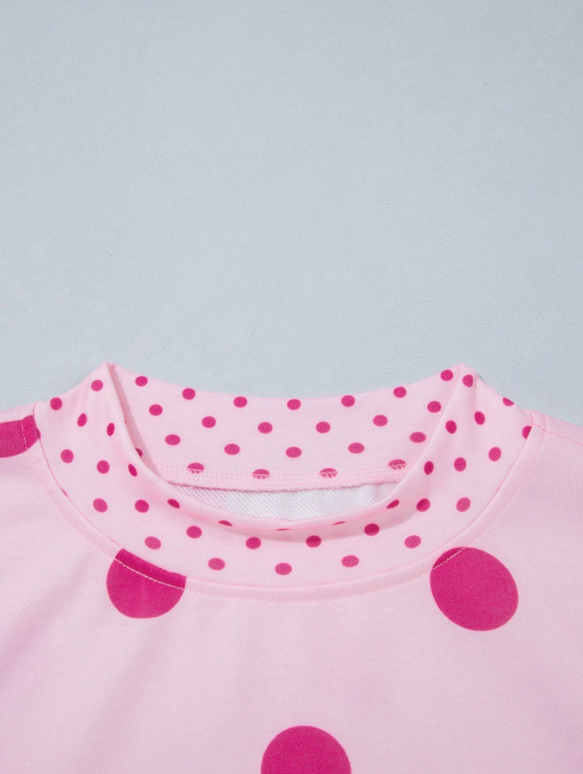 MLPPD Pink Polka Dot Oversized Long Sleeve Top with Smaller Polka Dot Trim