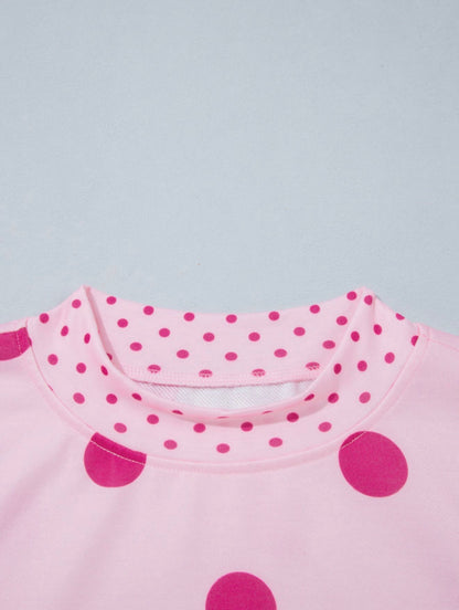 MLPPD Pink Polka Dot Oversized Long Sleeve Top with Smaller Polka Dot Trim