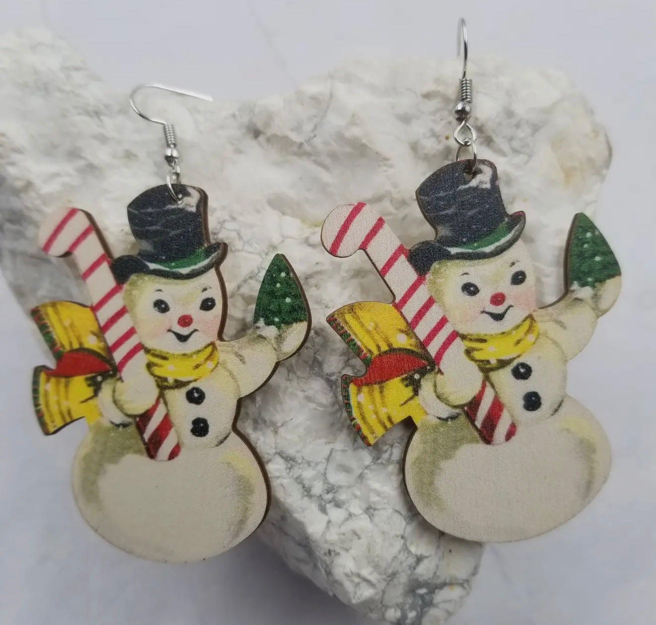 Vintage Snowman Painted Wooden Earrings