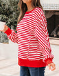 Ivy's Gifts & Boutique MLRS red and white striped long sleeve top with raw edges and square patch on back
