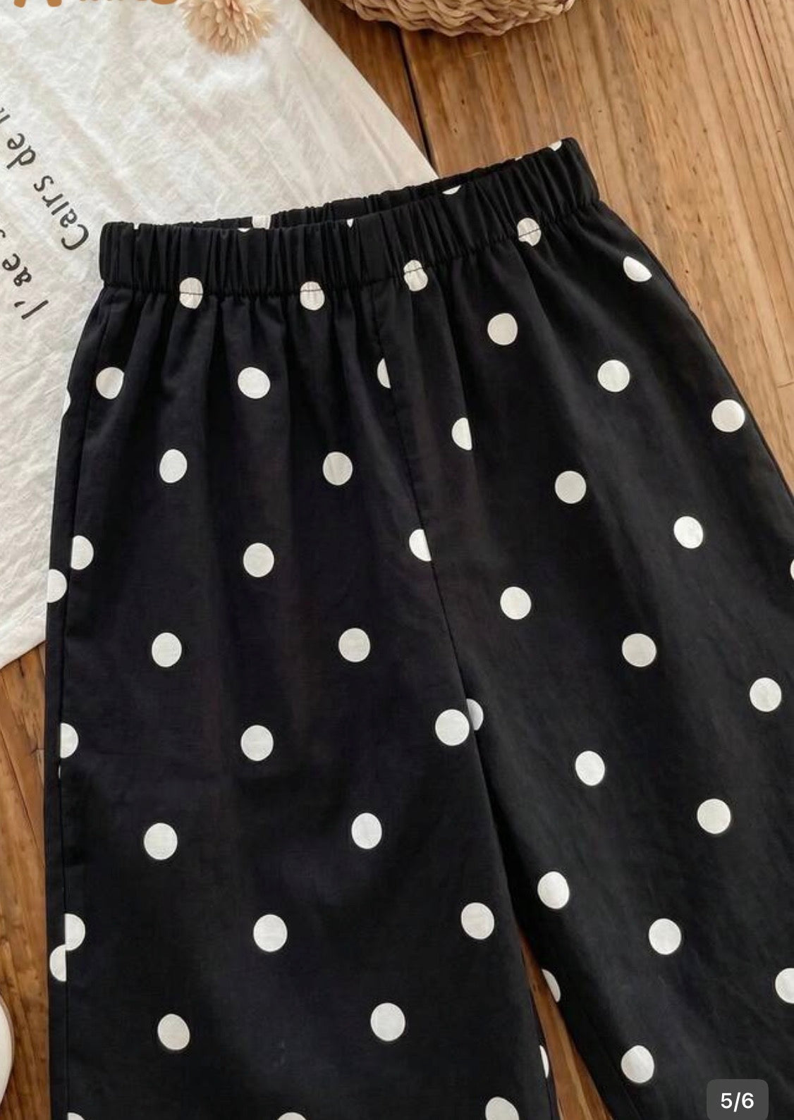 BWP Black and White Polka Dot 2 Piece Set with Short Sleeves and Wide Leg Pants