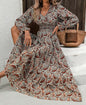 Paisley Print Long Sleeve Elastic Empire Waist Dress