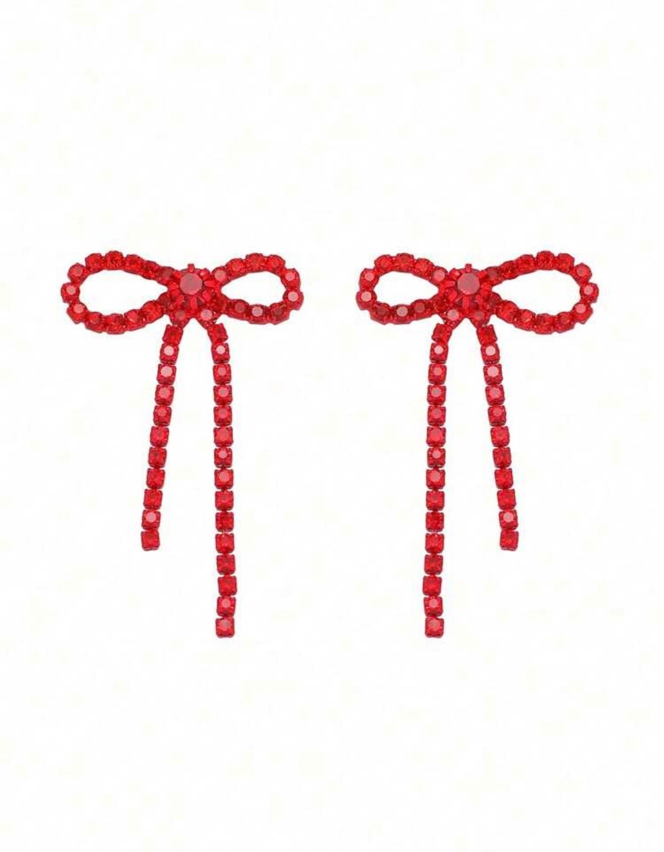 Red Rhinestone Bow Earrings