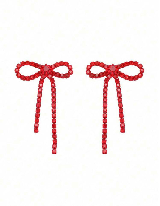 Red Rhinestone Bow Earrings