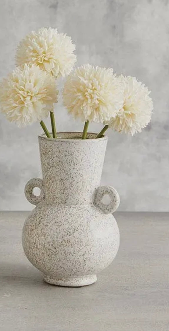 White Speckled Vase with Small Round Handles