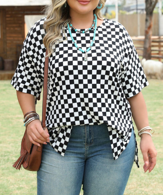 Black and White Top with Side Splits