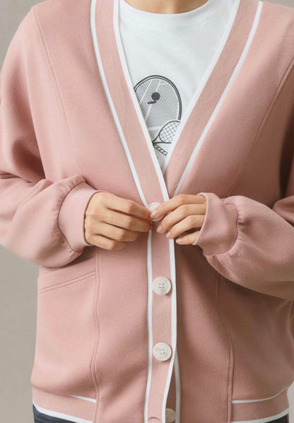 MLMC Super Soft Mauve Button Up Cardigan with Pinstripe Detail