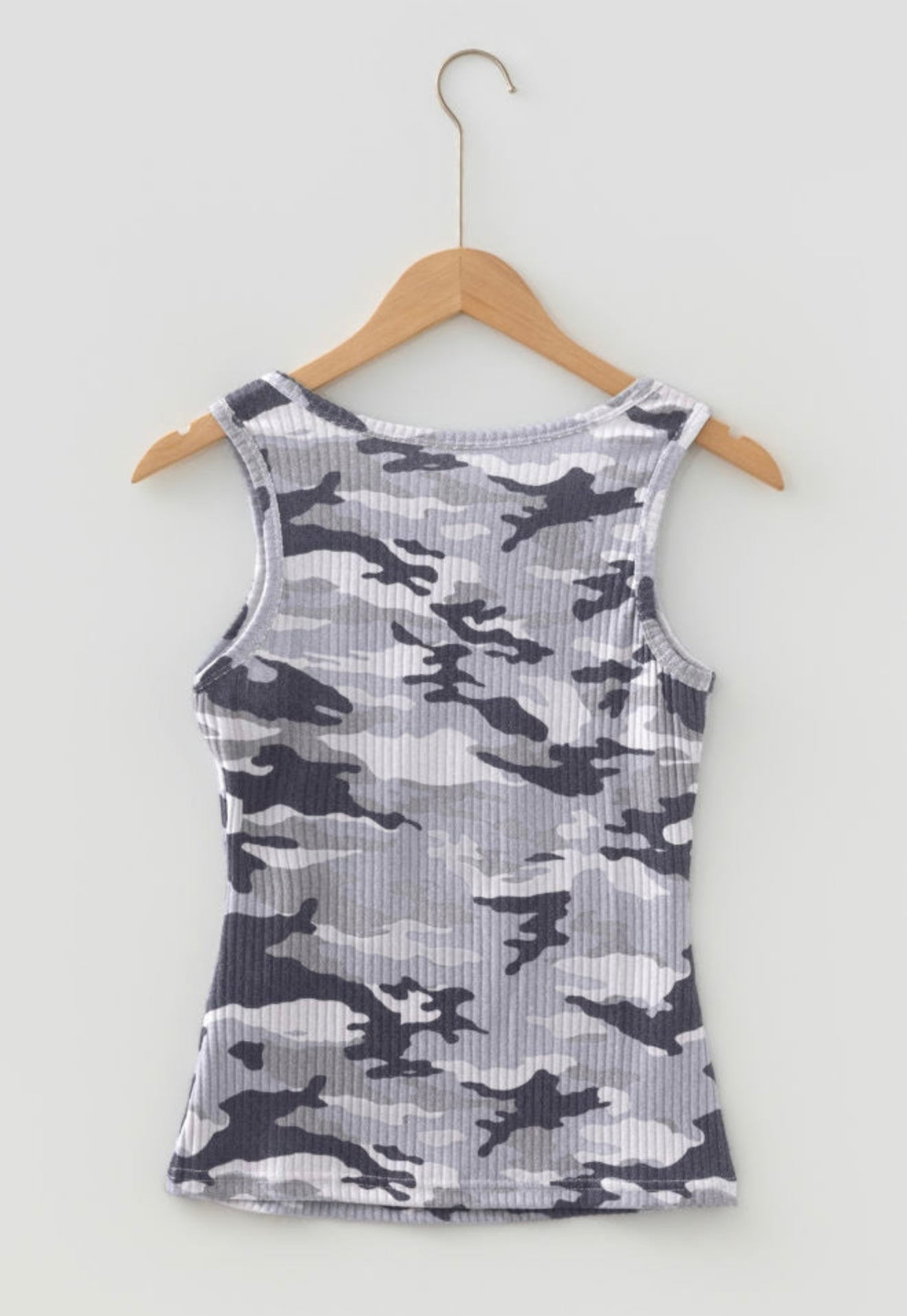 A57 Camo Print Ribbed Basic Tank Top - Ivy's Gifts & Boutique