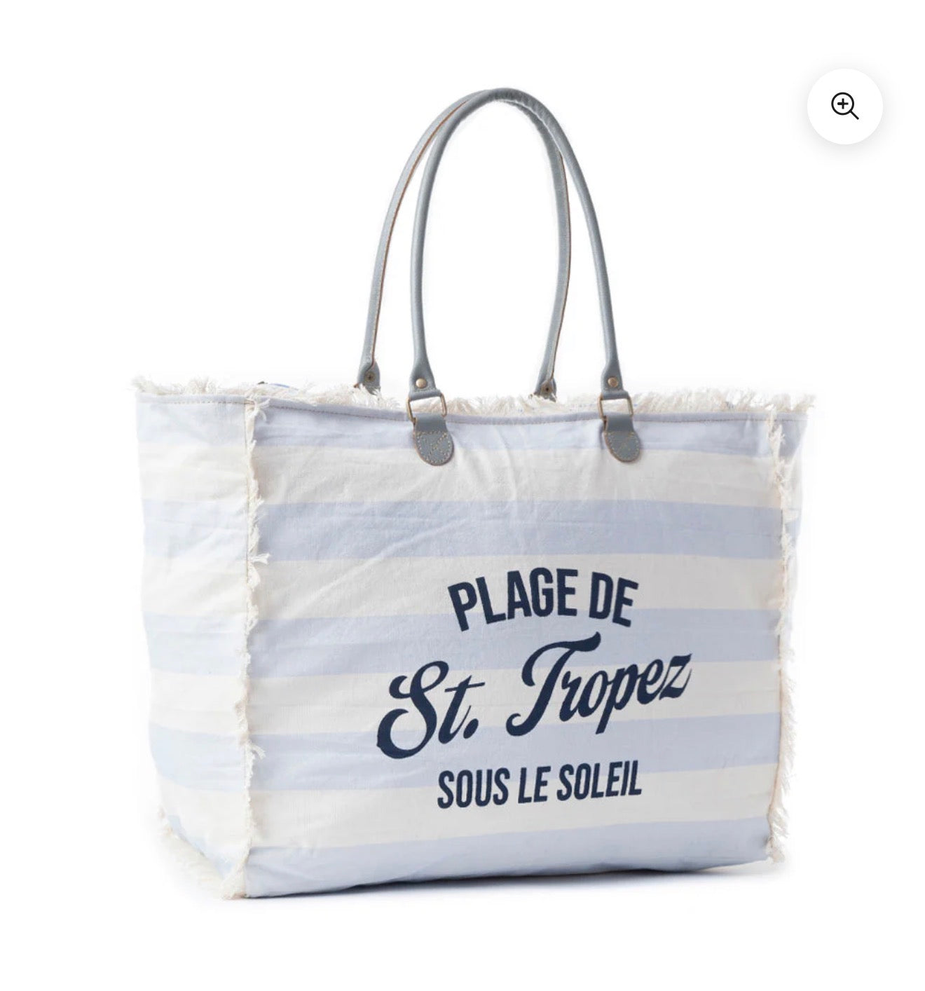 MY17 MYRA BRAND Weekender Size Tote with Zipper in A Fresh Light Blue and White Summer Stripe Print