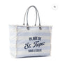MY17 MYRA BRAND Weekender Size Tote with Zipper in A Fresh Light Blue and White Summer Stripe Print